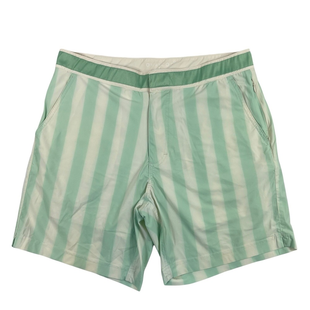 Okaicos Swim Trunks Shorts Adult 34 Green Striped Swimwear Surfing Mens